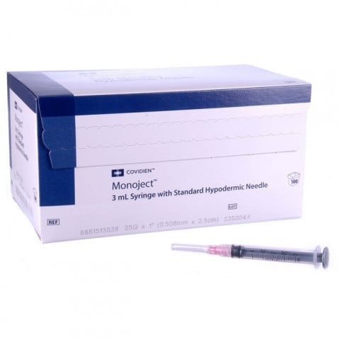 3cc (3ml) Luer-slip syringe 22G x 3/4 in Needle + Syringe combo